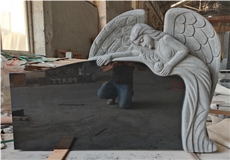 Black Granite Angel Carved Tombstone