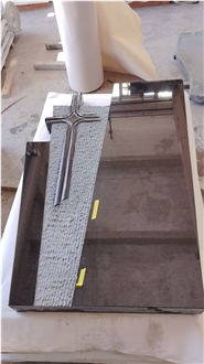 Black Granite Cross Carved Upright Headstone European Style