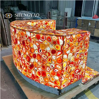 Backlit Red Agate Translucent Semiprecious Stone Commercial Bar Tops