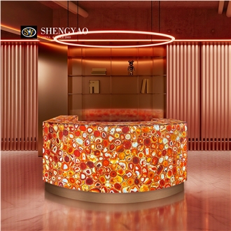 Illuminated Red Agate Semiprecious Stone Commercial Counters