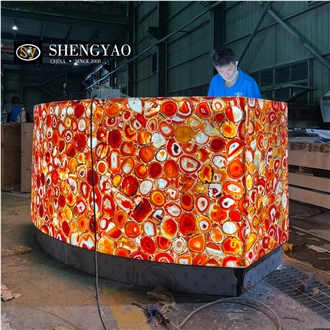 Luxury Natural Backlit Red Agate Semiprecious Stone Commercial Bar Counters