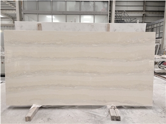 Beige Travertine Look Quartz Stone Artificial Stone Slabs