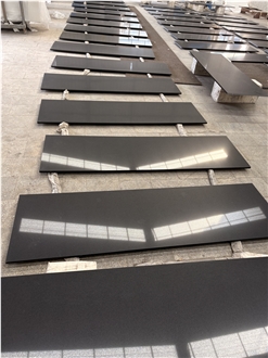 Pure Black Quartz Slab For Worktops Engineered Stone Tiles