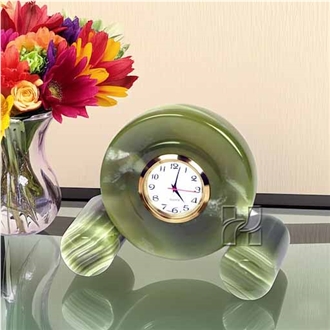 Green Onyx Spindle Clock- Natural Stone Handworks Handicraft