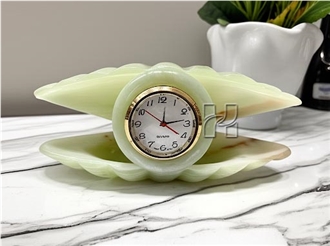 Hand-Carved Oyster Green Onyx Clock Home Decor Products