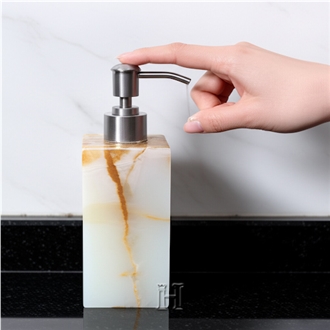 Luxurios Polished Light Green Onyx Stone Dispenser For Bathroom