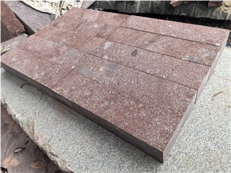 Chinese Red Porphyry Bush Hammered Paving Tiles, Cobble Stones