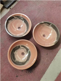Round Pink Onyx Wash Basins For Bathroom