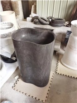 Solid Blue Stone Pedestal Wash Basin For Outdoor Use