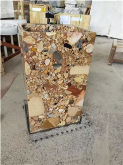 Solid Pebble Stone Conglomerate Pedestal Sink