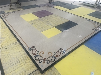 Beige Marble Waterjet Inlay Medallion
