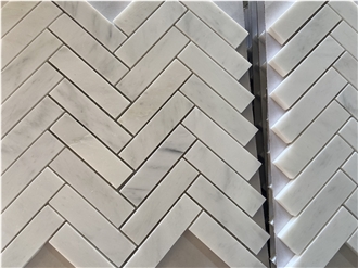 Carrara White Marble Herringbone Mosaic Tiles