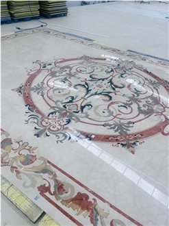 Natural Marble Colorful Waterjet Inlay Medallions Carpet