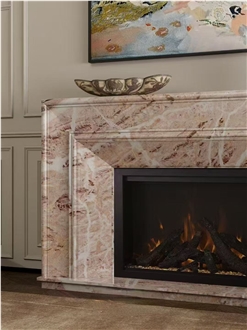 Pink Marble Modern Fireplace Mantel