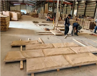 China Yellow Sandstone Split Mushroomed Stone Wall Tiles