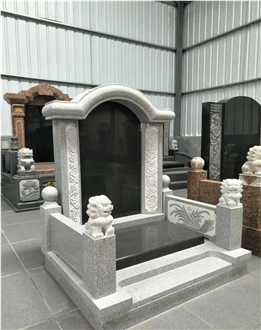 Grey And Black Granite Engraved Asian Gravestones