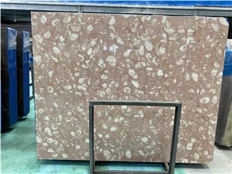 Shells Reef Pink Limestone Slabs For High-End Decoration