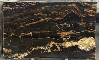 Top Quality Black Fusion Granite Slabs With Golden Vein