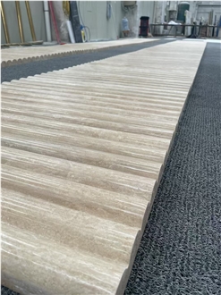 Beige Travertine Semi-Circular Strips Flouted Tiles