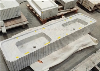 Marble Wall-Mount Bathroom Vanity Sink Fluted Bath Top