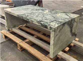 Shangri-La Jade Green Marble Plinth Bridge Coffee Table