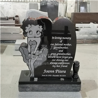 Customized Black Granite Betty Boop Heart Headstone