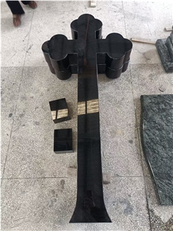 Absolute Black Plum Blossom Cross Headstone