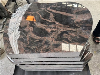 Aurora Granite Tombstone With Carving Flowers - Euro Style