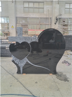 Black Granite Double Hearts Gravestone