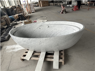 Carrara White Marble Oval Bathtub