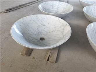 Carrara White Marble Round Wash Basin