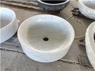 Carrara White Marble Round Wash Basins