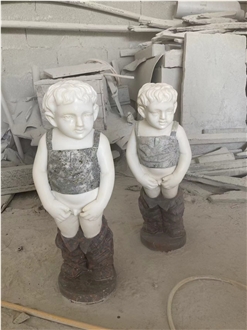 Cute Boys Garden Mrble Carved Human Sculpture