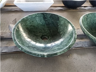 Dark Green Serpentine Marble Round Wash Basin