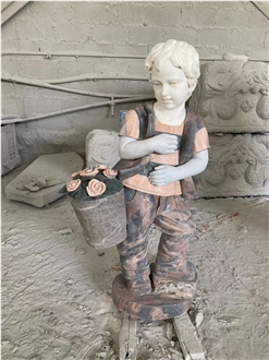 Human Garden Marble Carved Boy Flower Bucket Statues