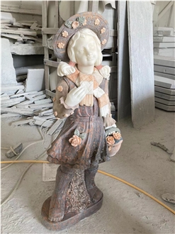 Human Garden Marble Carved Hat Girl Flower Blasket Statues