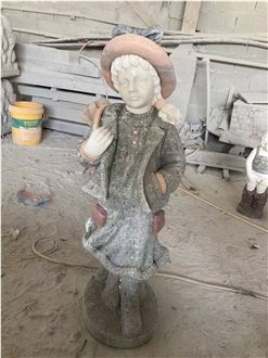 Human Garden Marble Carved Hat Girl Green Skirt Statues