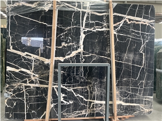 Natural Marble Slabs Black Background With Gold Veins