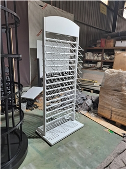 Tall White Metal Wire Display Rack With Multiple Slanted