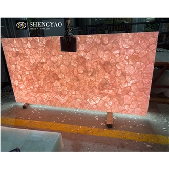 Backlight Pink Rose Quartz Semiprecious Slabs