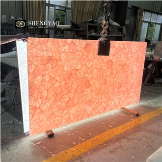 Backlit Pink Crystal Rose Quartz Translucent Gemstone Slabs