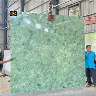 Green Translucent Crystal Quartz Semiprecious Stone Slabs
