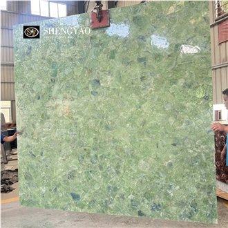 Large Size Backlit Green Quartz Fluorite Gemstone Slabs