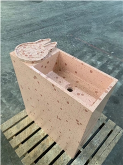 Pink Terrazzo Rectangle Column Artificial Stone Basin Sink