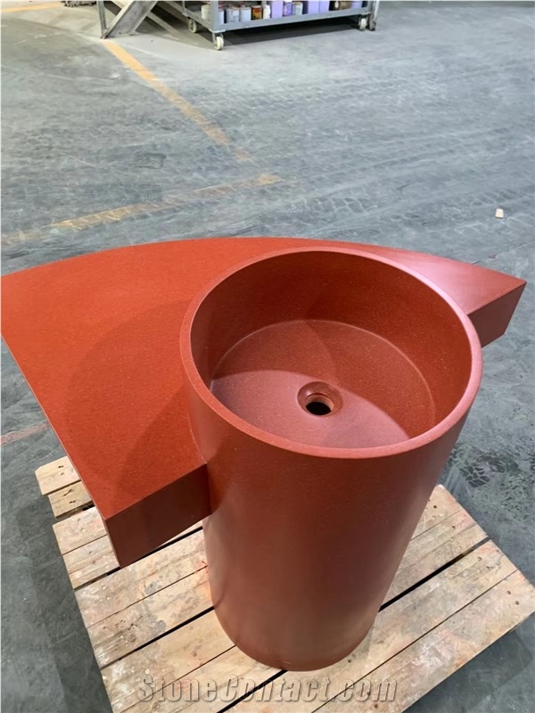 Red Terrazzo Artificial Stone Pedestal Basin
