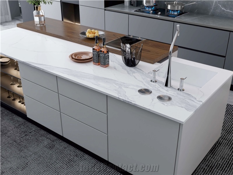 Calacatta Crest Full-Body Sintered Stone Kitchen Countertop