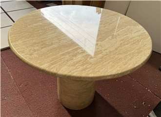 Round Beige Travertine Dining Table