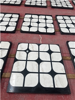 Calacatta Marble - Absolute Black Granite Waterjet Cut Inlay Pattern