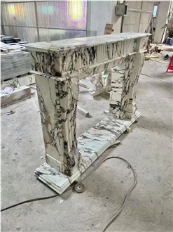 Carved Calacatta Viola Marble Fireplace Mantel For Indoor