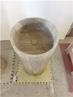 Grey Wood Grain Marble Pedestal Round Sink